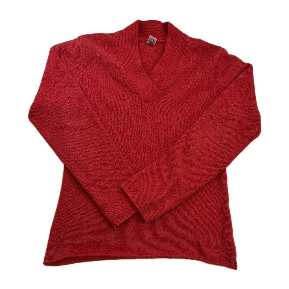 Vintage Prana Breathe Sz XL Red V Neck Chanille Sweater Womens Yoga Athleisure